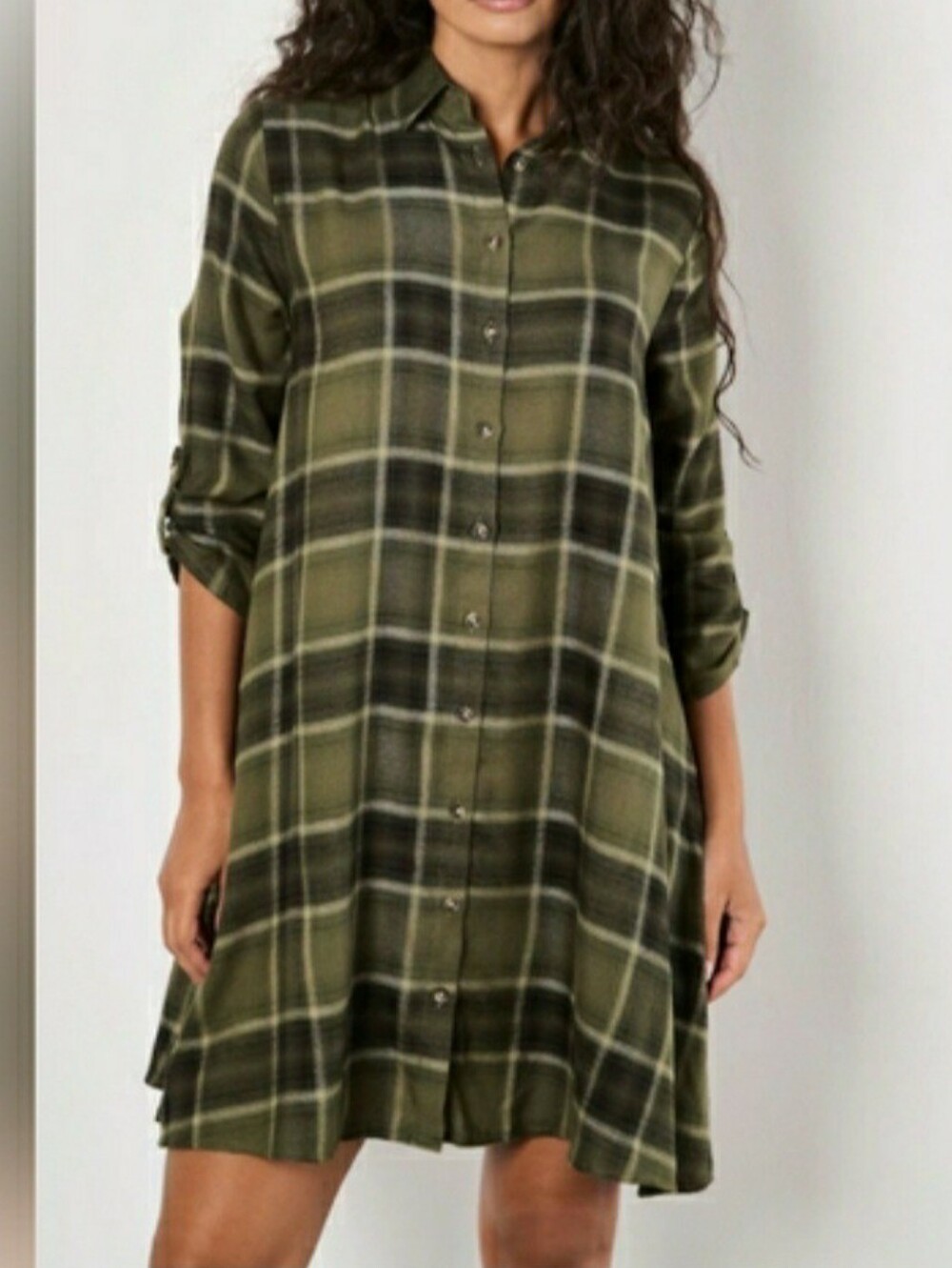 Torrid Olive Plaid Long Sleeve Shirt Dress Size 4X